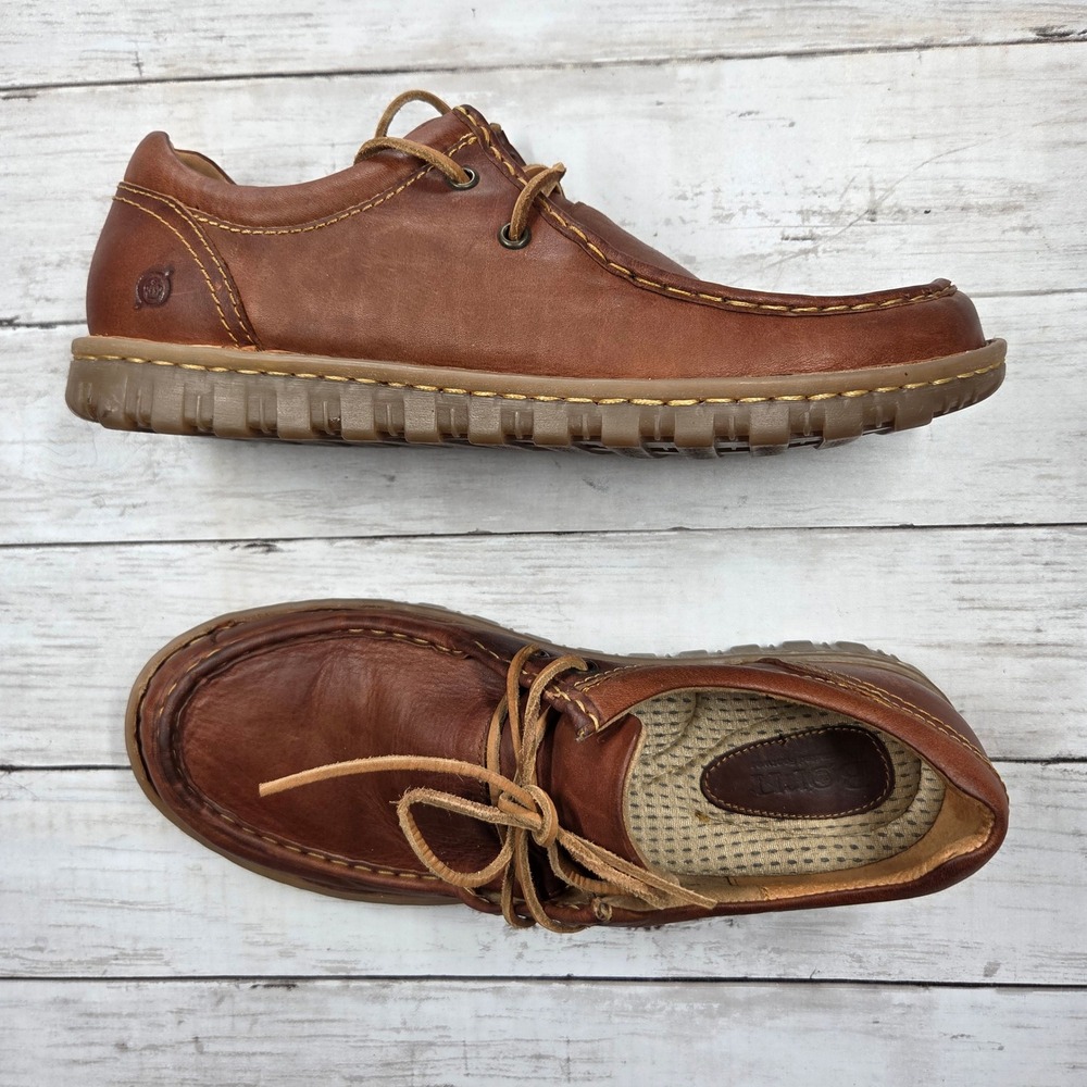 Born Joel Mens 11.5M Brown H59816 Leather Moc Toe Lace Up Lug Sole Casual